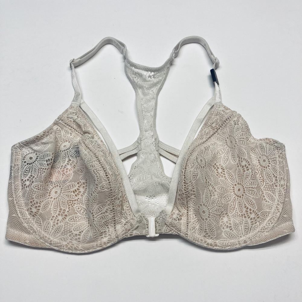 Victoria's Secret Lace Unlined Demi Bra Size 32DD Ivory Strappy Racerback NEW - Picture 5 of 12